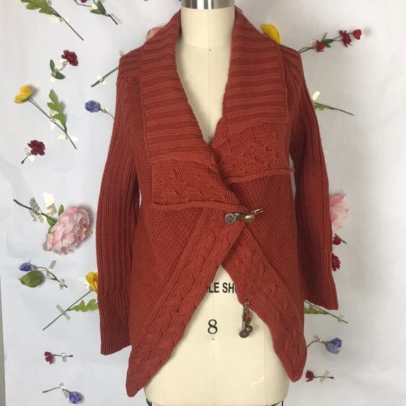 Pure Handknit Sweaters - EUC Pure Handknit chunky burnt orange cardigan